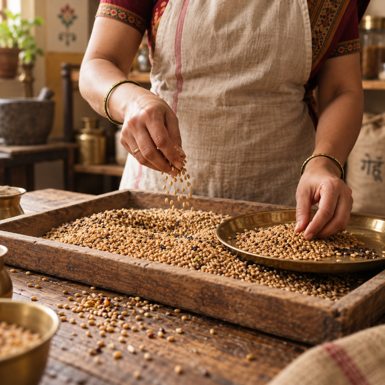Careful grain selection and preparation at Annavidhi